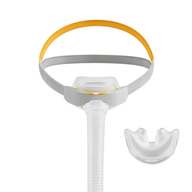 Nasal pillow CPAP mask and headgear for sleep apnea equipment fitting in Brampton